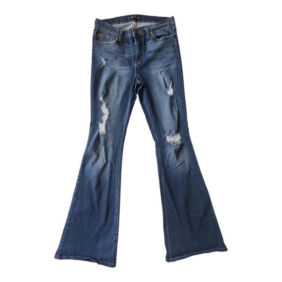 Angry Rabbit Denim - Angry Rabbit Distressed Flare Jeans – Size 29/9, Stretch Denim, High Rise Boho